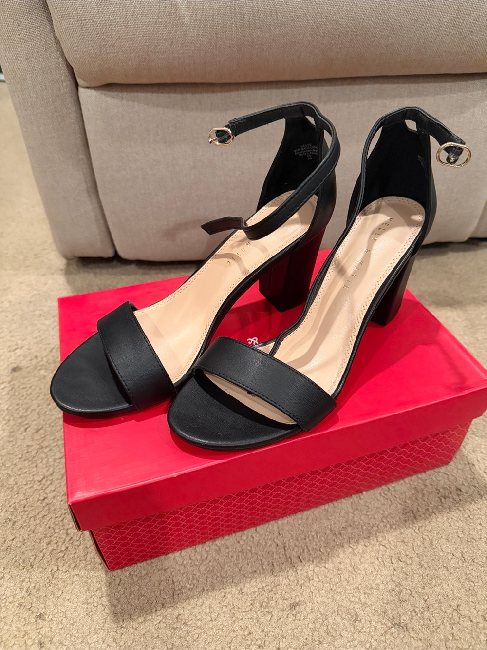 Kelly & Katie Black Ankle-Strap Block Heel Sandals